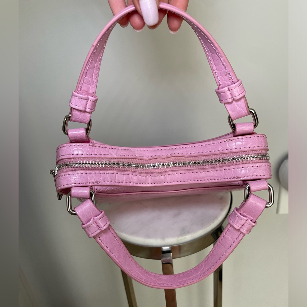 Zara Croc Embossed Top Handle Bag with Strap Pink Silver - Picture 5 of 16